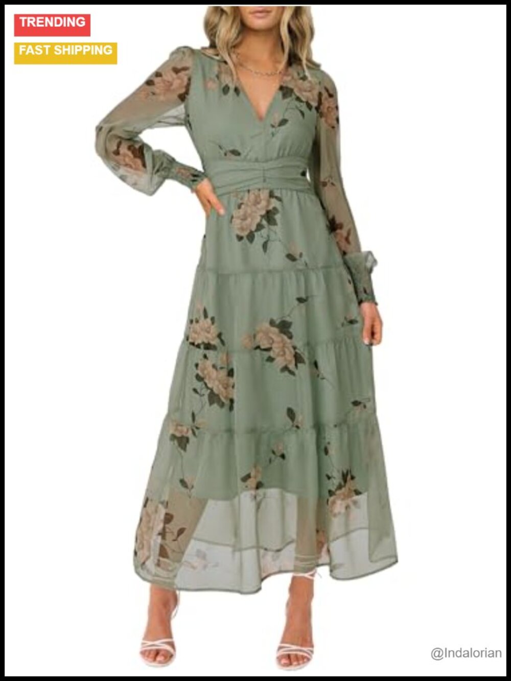 Women's Floral Maxi Dress Long Sleeve Boho Wedding Guest Fall